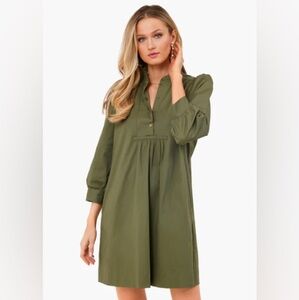 Pomander Place Green Shirt Dress With Puff Sleeves & Pockets, Size Small
